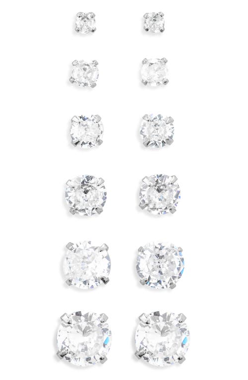 Bp. Set Of 6 Cubic Zirconia Stud Earrings In Metallic