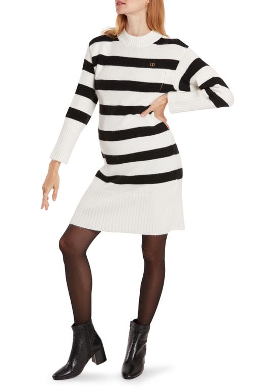 Cache Coeur Deauville Long Sleeve Maternity/nursing Sweater Dress In Black/white