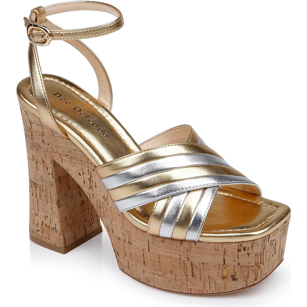 Dee Ocleppo Havana Leather Platform Sandals In Gold Combo