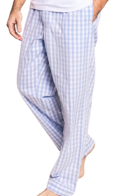 Gingham Woven Cotton Pajama Pants in Blue