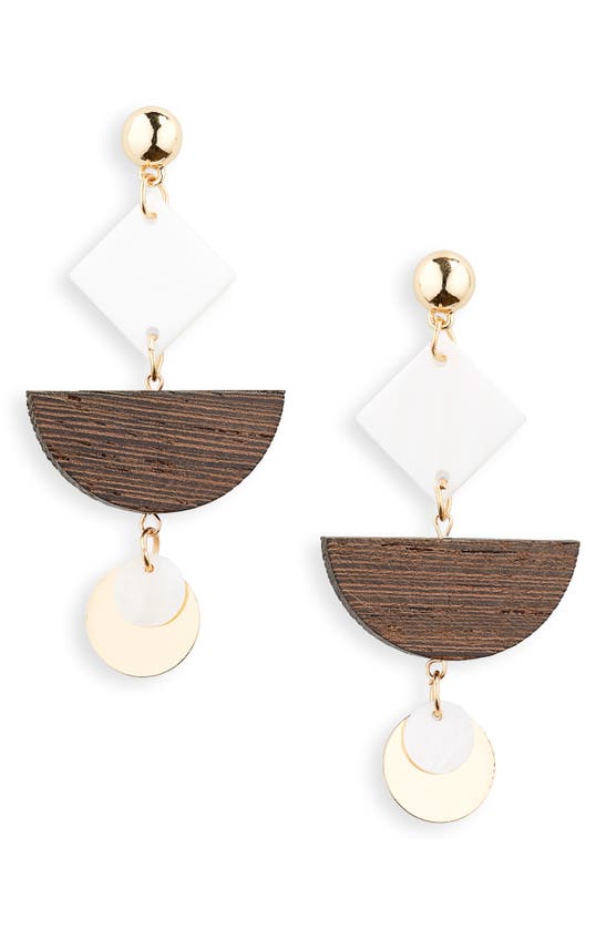 Tasha Resin & Wooden Drop Earrings In Brown