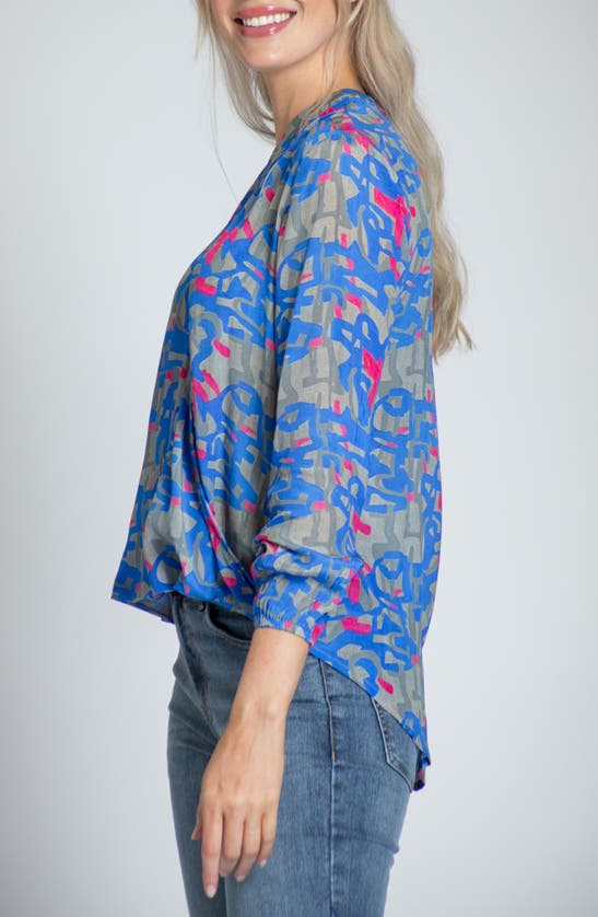 Shop Apny Print Tassel Crossover Long Sleeve Top In Blue Multi