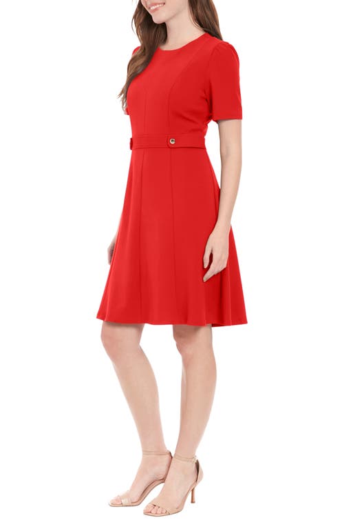 London Times Button Tab Fit & Flare Dress In True Red
