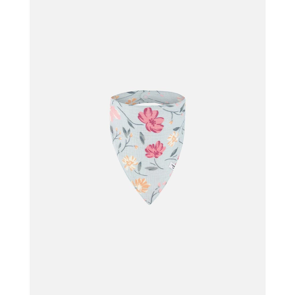Deux Par Deux Baby Girl's Muslin Cotton Bib Light Blue With Printed Romantic Flowers In Gray