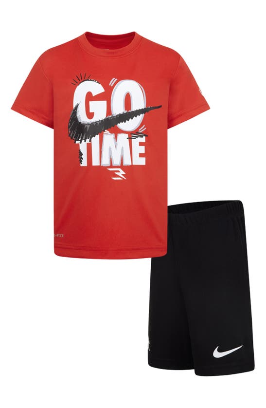 Shop 3 Brand Kids' Go Time Short Sleeve Shirt & Mesh Shorts Set In University Red
