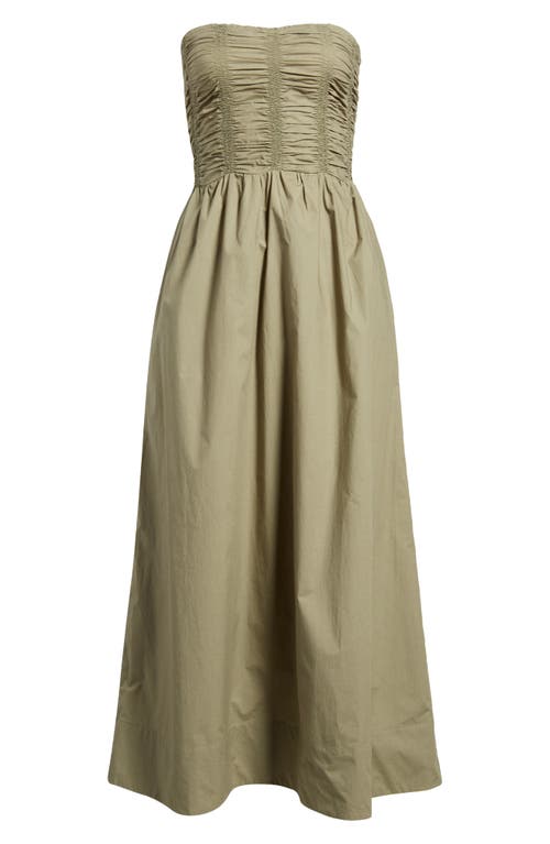 Shop Faithfull The Brand Dominquez Strapless Midi Dress In Khaki