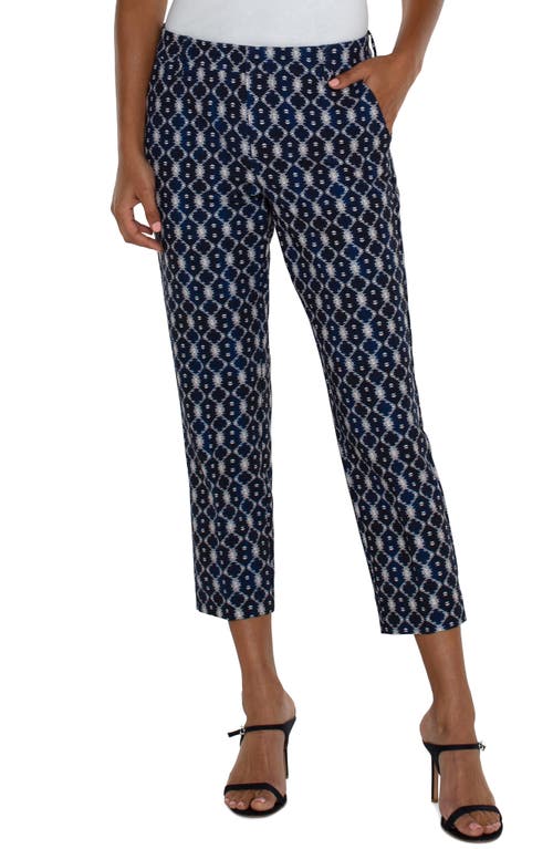 Liverpool Los Angeles Kelsey Batik Print Crop Slim Stretch Suiting Trousers Navy at Nordstrom,