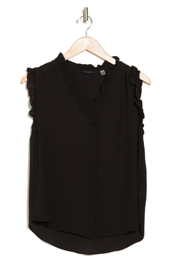 T Tahari Ruffle Sleeveless Top In Black