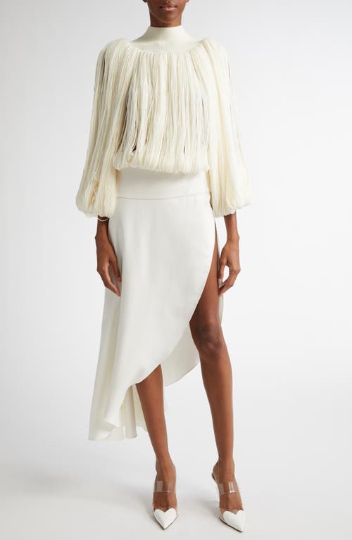 Shop Alaïa Fringes Mock Neck Sweater In Blanc Casse