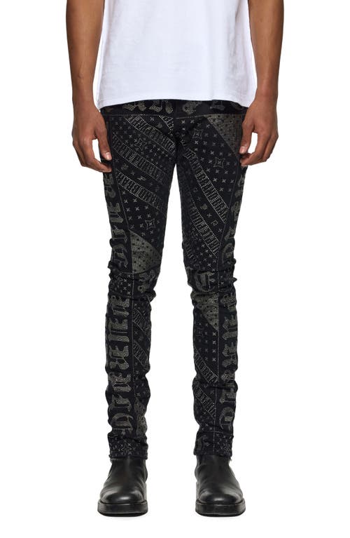 PURPLE BRAND Hotfix Crystal Gothic Flag Skinny Jeans in Black 