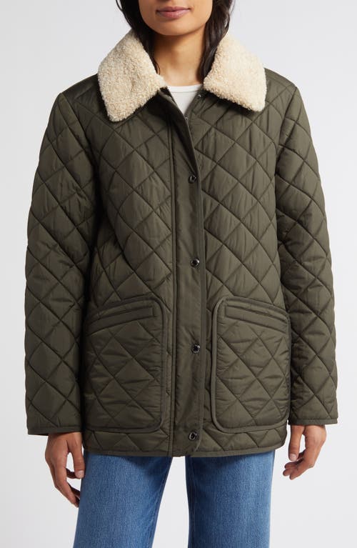 Shop Sam Edelman Quilted Coat With Faux Shearling Collar In Loden