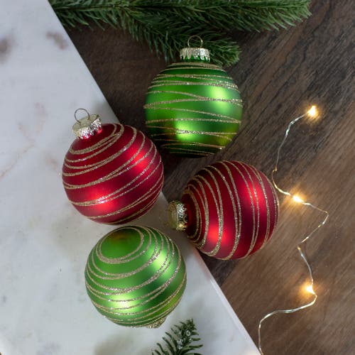 Northlight 4ct  Glass Red And Green Matte Christmas Ball Ornaments 3.25-inch In Red