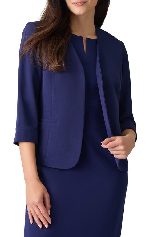 Shop Kasper Rolled Cuff Knit Blazer In  Navy