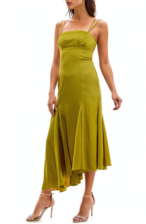 Shop Socialite Asymmetric Hem Satin Dress In Golden Chartreuse