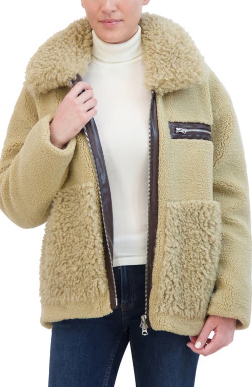 Hudson Jeans Faux Leather & Faux Shearling Zip-up Jacket In Natural