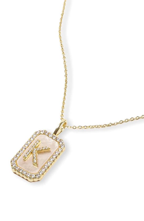 Shop Melinda Maria Love Letters Double Sided Mother-of-pearl Initial Pendant Necklace In White Cubic Zirconia/ Gold - K