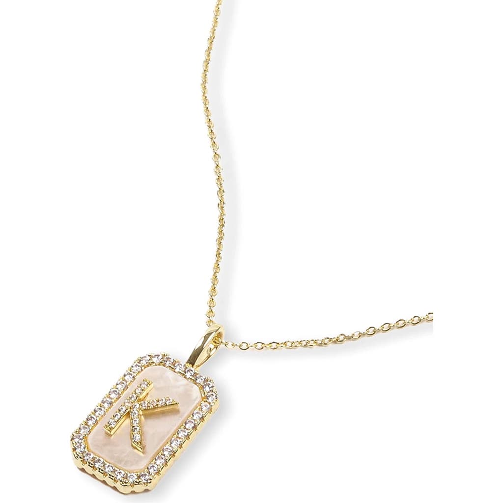 Melinda Maria Love Letters Double Sided Mother-of-pearl Initial Pendant Necklace In White Cubic Zirconia/gold - K
