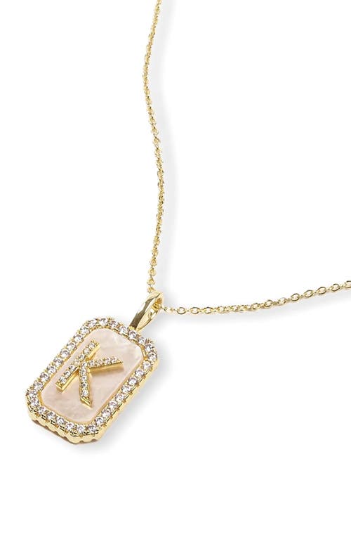 Love Letters Double Sided Mother-of-Pearl Initial Pendant Necklace in White Cubic Zirconia/Gold - K