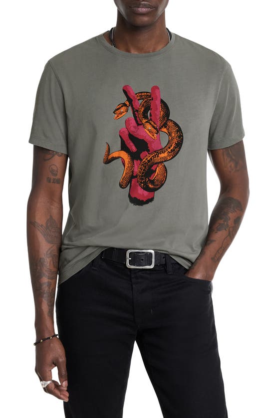 Shop John Varvatos Peace Snake Cotton Graphic T-shirt In Flat Grey
