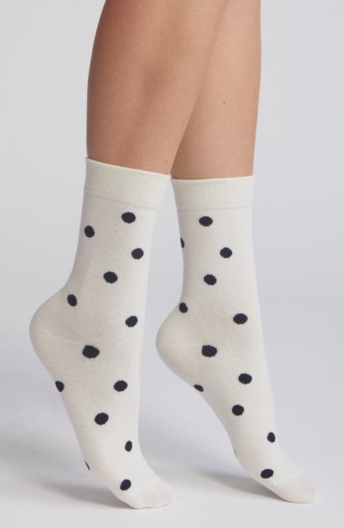 Polka Dot Cotton Crew Socks in Cream