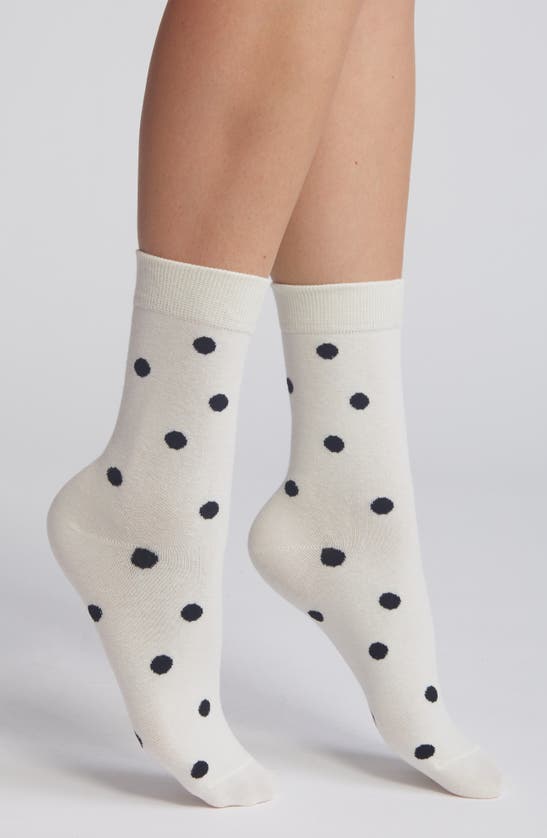 Casa Clara Polka Dot Cotton Crew Socks In Cream