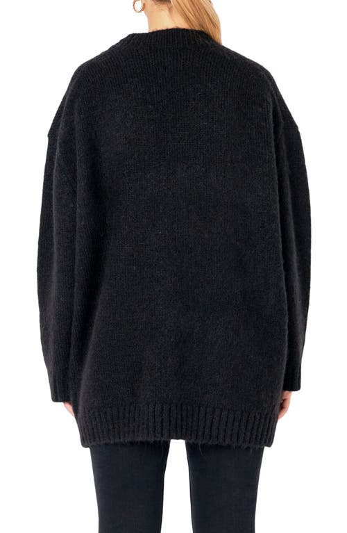 Endless Rose Jewel Button Oversize Cardigan In Jet Black