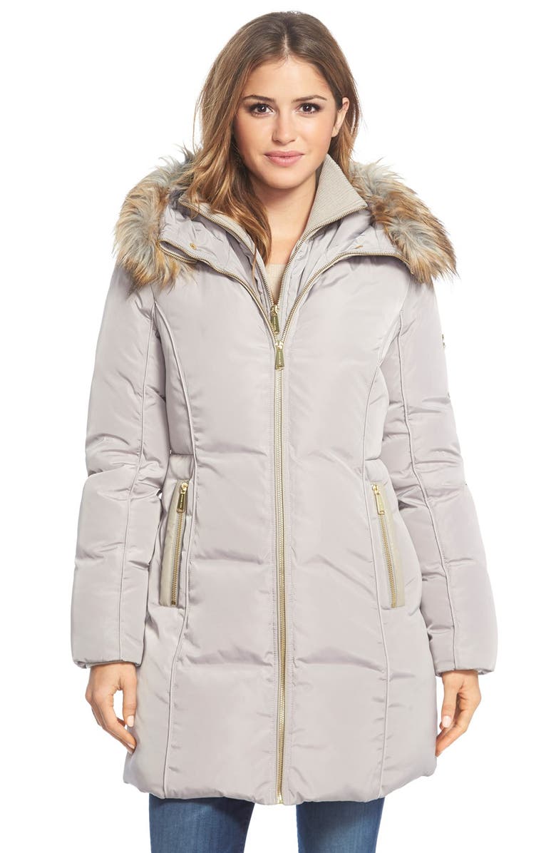 MICHAEL Michael Kors Faux Fur Trim Hooded Down & Feather Fill Coat with ...