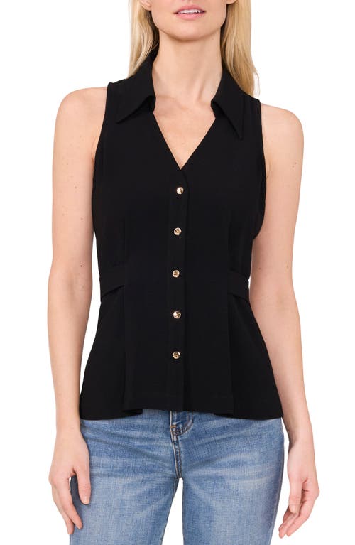 CeCe Button-Up Tank Top in Rich Black 