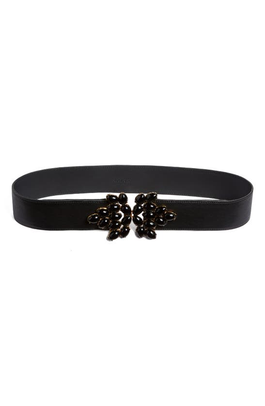 Shop Raina Pear-shaped Crystal Buckle Leather Belt In Black