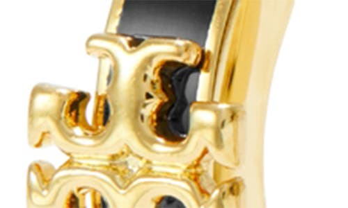 Tory Burch 'kira' Metallic Huggie Hoop Earings With Double T Motif In Black