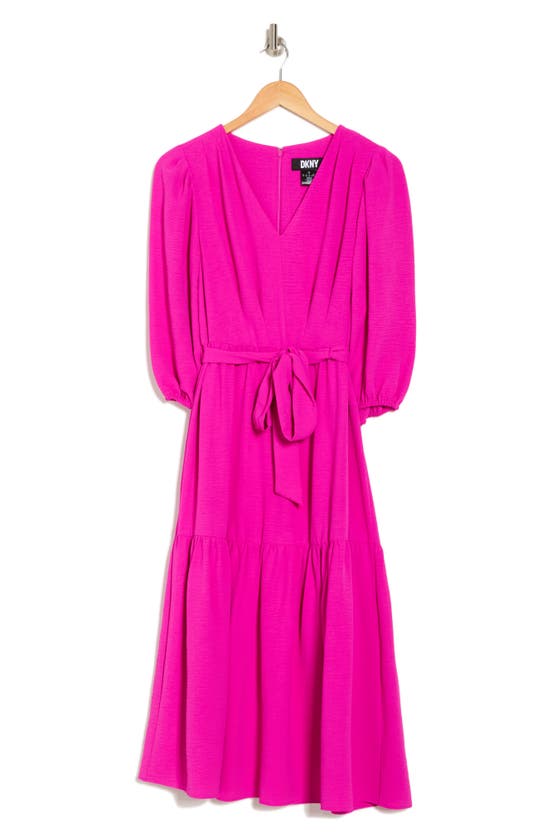 Dkny Tiered Balloon Sleeve Dress In Power Pink