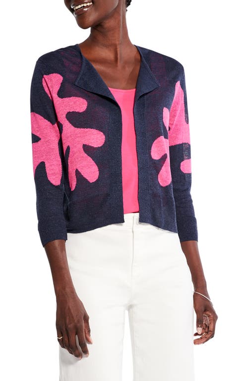 NIC+ZOE Cutout Crush Open Front Linen Blend Cardigan in Indigo Multi