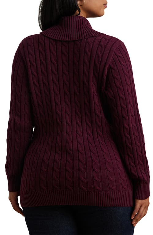 Shop Lauren Ralph Lauren Cotton Cable Shawl Collar Cardigan In Pinot Noir