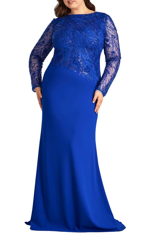 Tadashi Shoji Sequin Floral Long Sleeve Gown Mystic Blue at Nordstrom,