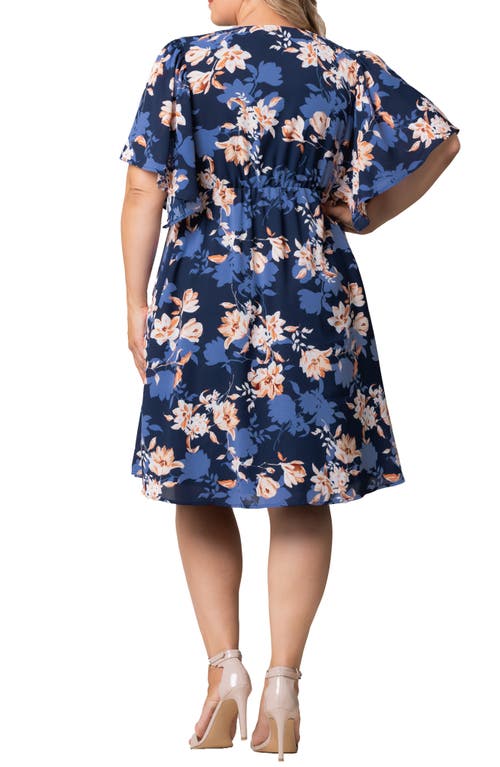 Shop Kiyonna Florence Flutter Sleeve Dress In Blue Blossom Bliss