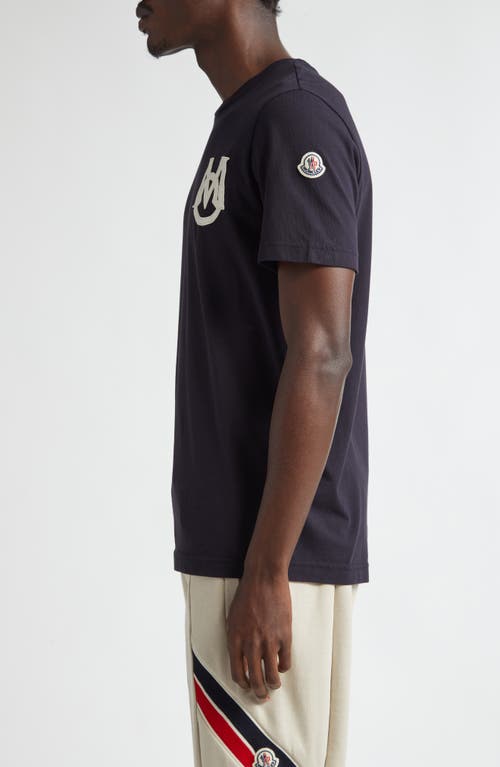 Shop Moncler Monogram Logo Cotton T-shirt In Navy Blue