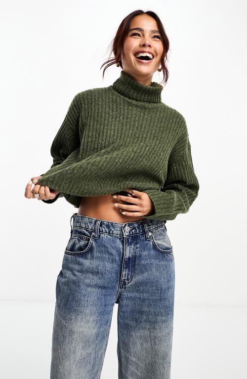 Boxy Rib Turtleneck Sweater in Khaki