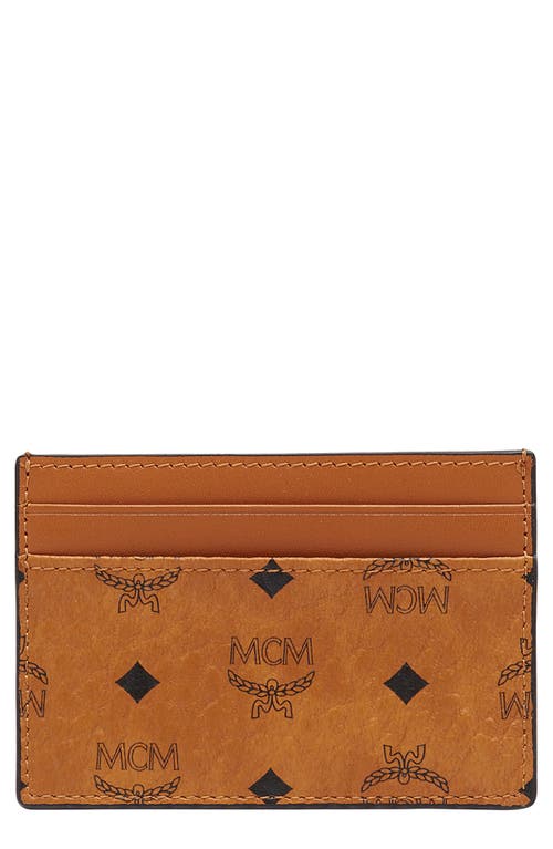 MCM Mini Visetos Coated Canvas Card Case in Cognac at Nordstrom