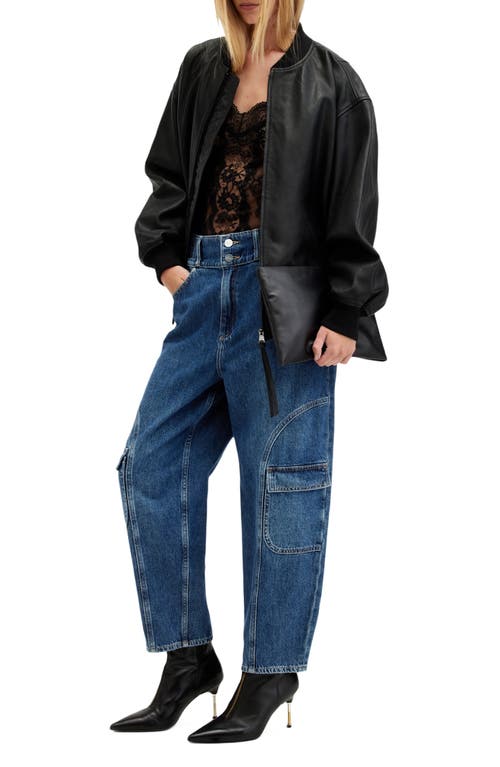 Shop Allsaints Hailey High Waist Straight Leg Cargo Jeans In Mid Indigo