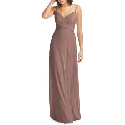 Social Bridesmaids Crossover V-Neck Chiffon Trumpet Gown, Pink