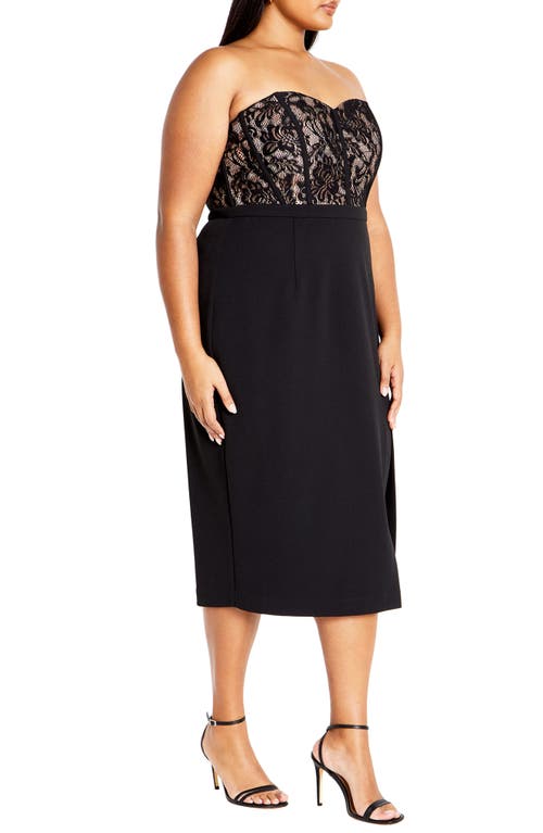 Shop City Chic Perfect Date Mixed Media Strapless Dress In Black