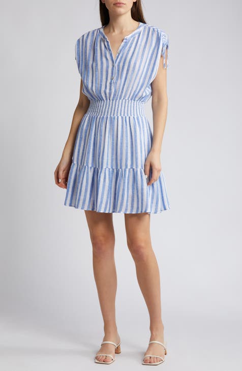 Ivory Striped Dress - Linen Blend Midi Dress - Sleeveless Dress