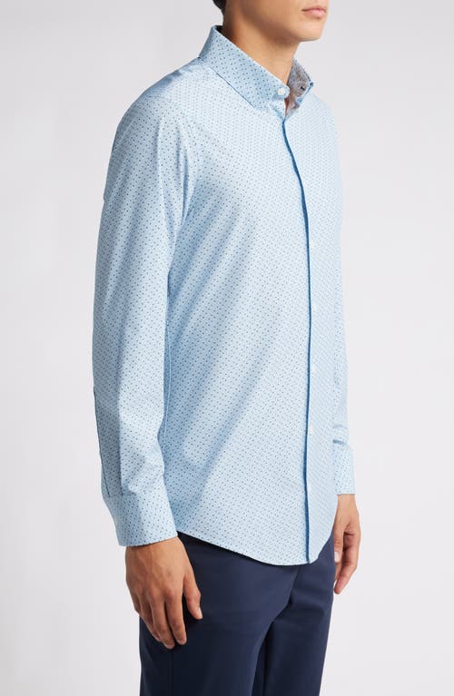 Shop Mizzen + Main Mizzen+main Leeward Trim Fit Print Performance Button-up Shirt In Steel Blue Multi Dot