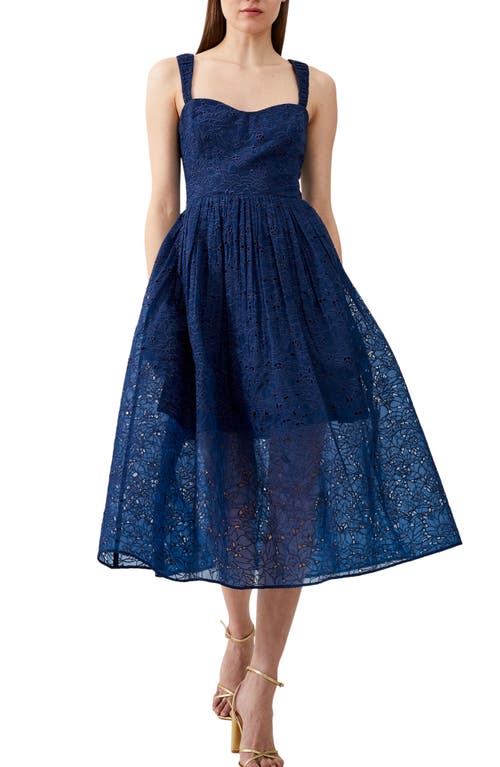 Embroidered Lace Dress in Midnight Blue