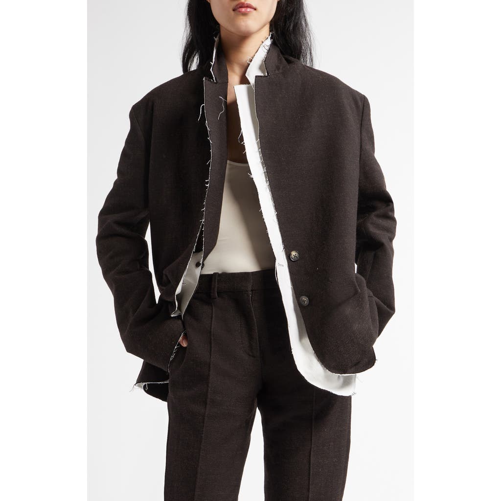 The Row Lysandre Layered Frayed-trim Jacket In Dark Brown Melange