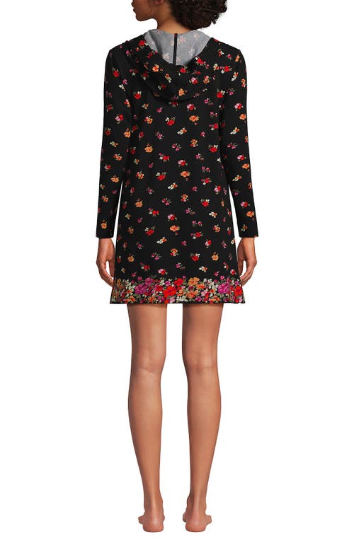 Lands' End Cotton Jersey Long Sleeve Hooded Swim Cover-up Dress In Black Meadow Floral Border