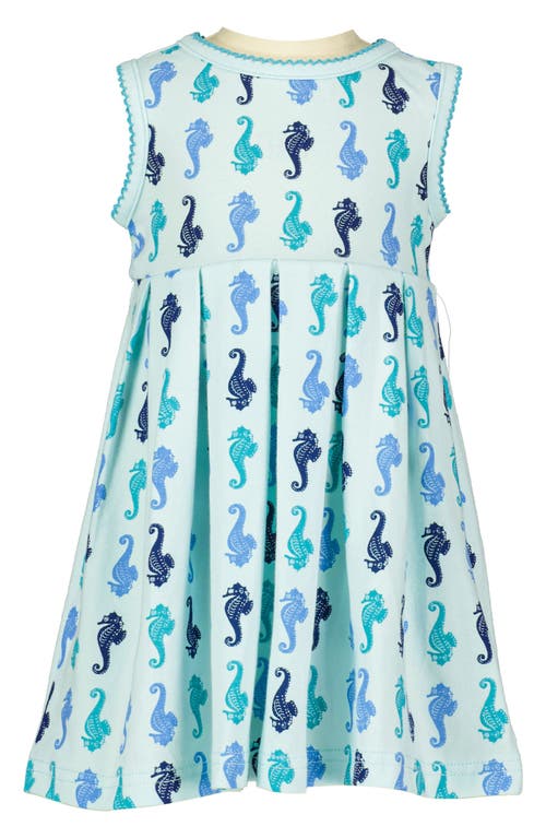 Rachel Riley Seahorse Print Cotton Knit Dress in Blue 