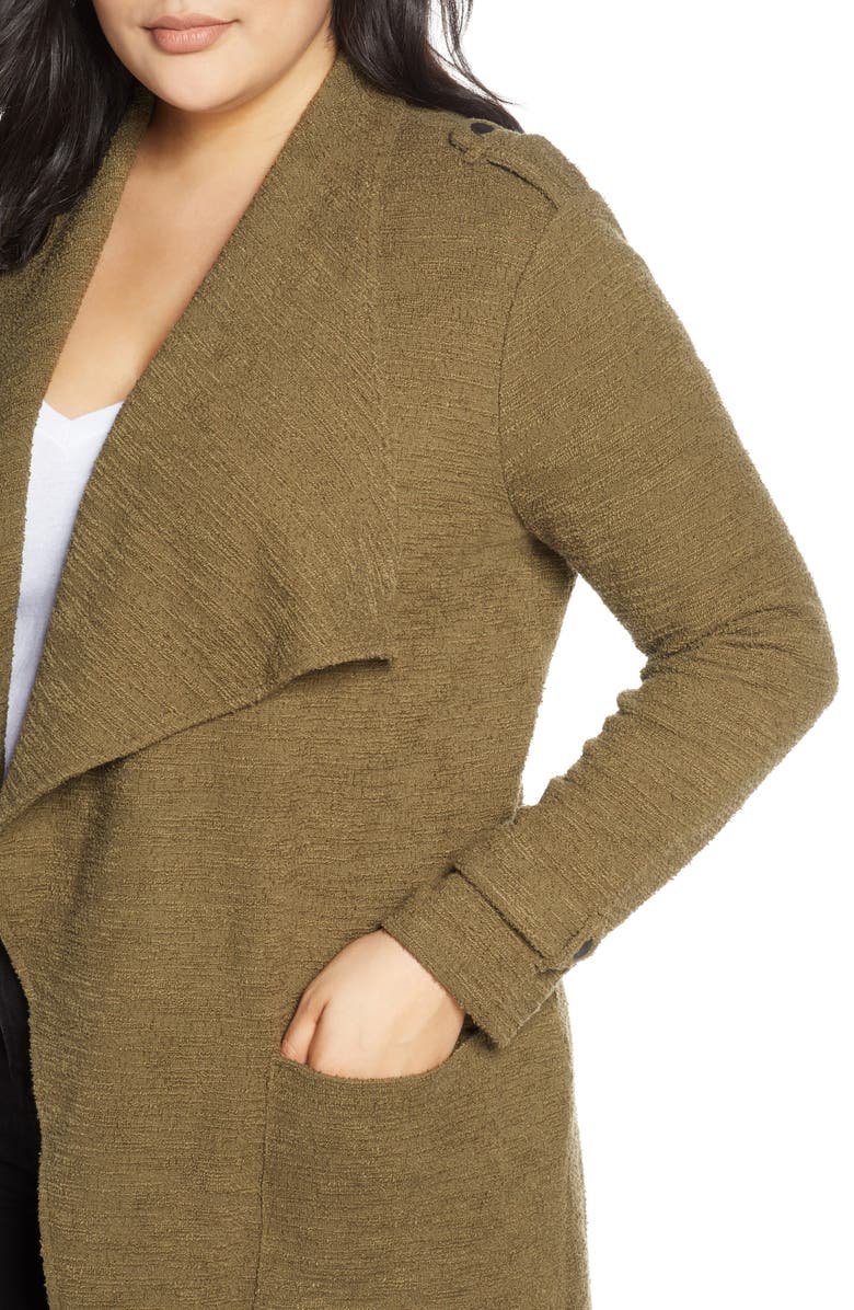 BB Dakota by Steve Madden BB Dakota Revolution Drapey Bouclé Trench Coat, Alternate, color, Olive