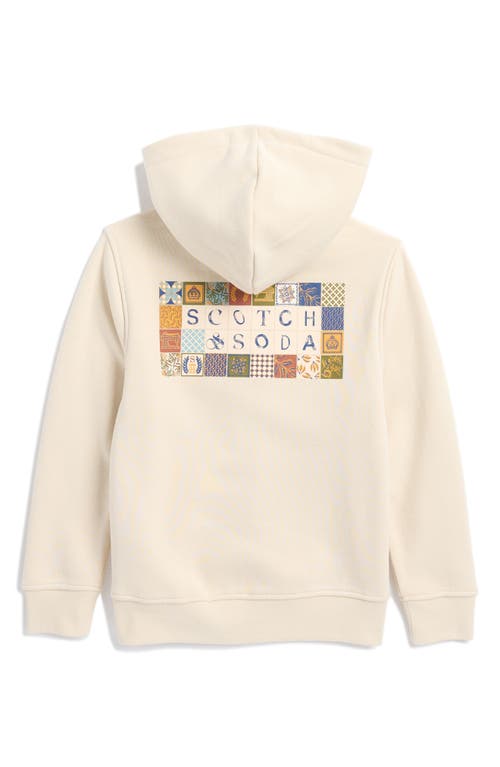 Scotch & Soda Big Boys Graphic Fleece Zip Up Hoodie In Light Beige