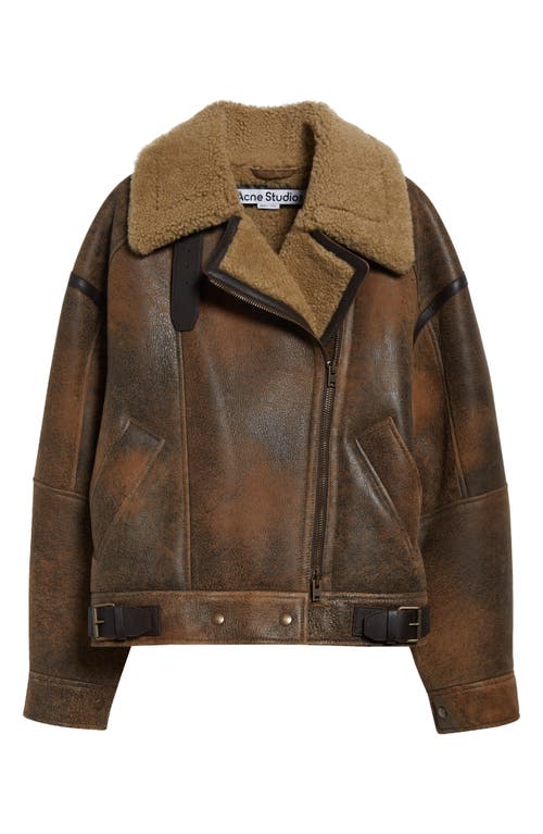 Shop Acne Studios Leather & Genuine Shearling Biker Jacket In Brown